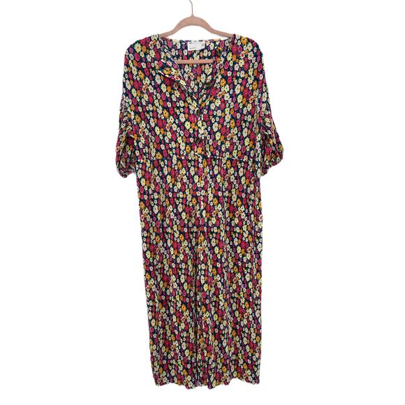 Asos Design Bright Pink Floral Oversized Short Sleeves Plisse Smock Jumpsuit 6 - Picture 1 of 12
